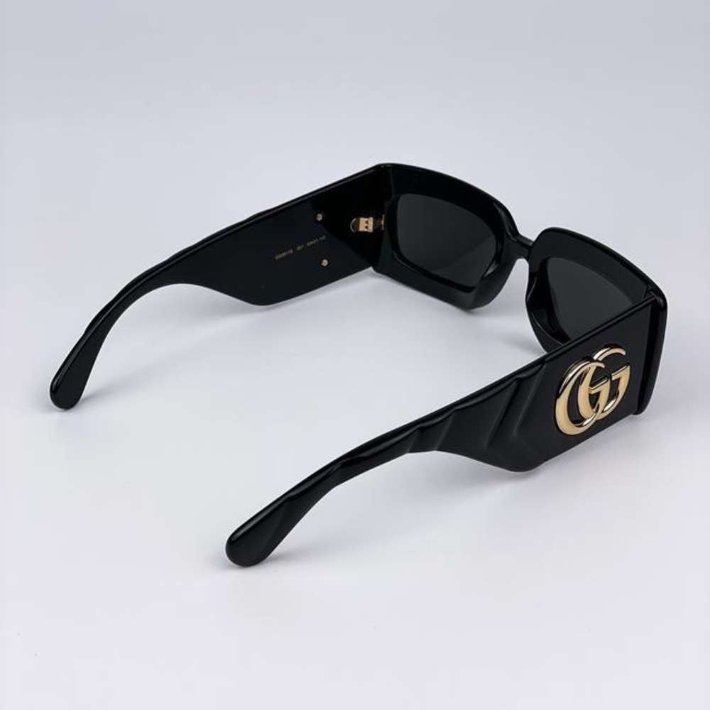 New - Gucci Black Gray Gg0811s 001 Logo Rectangle Unisex Sunglasses - Picture 14 of 17